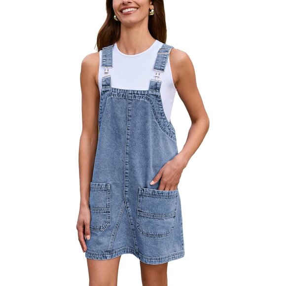 Dresses & Skirts - Women's Denim Overalls Light Blue Size M Pockets Adjustable Straps Casual